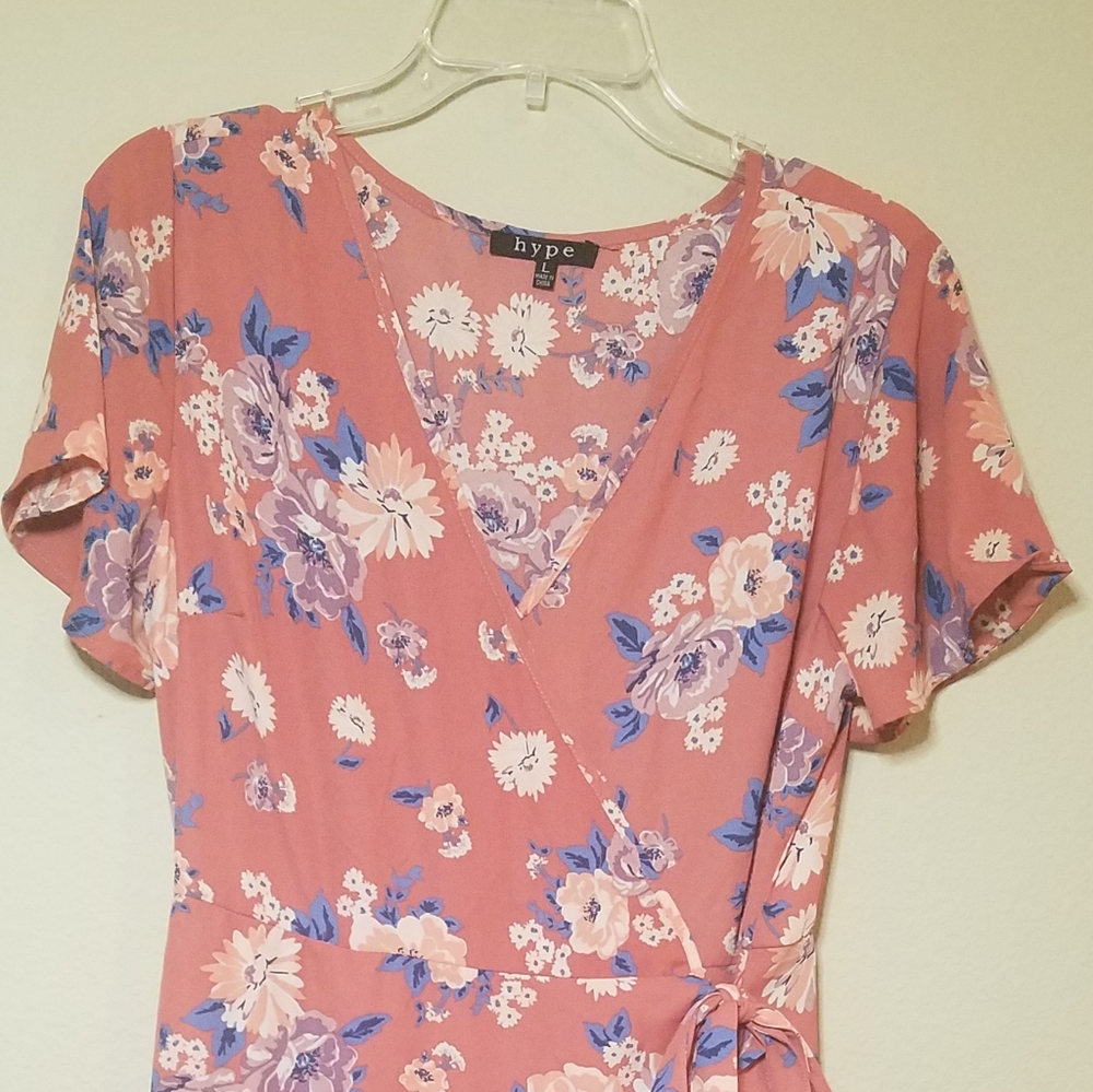 New Pink Floral Wrap Dress Size L